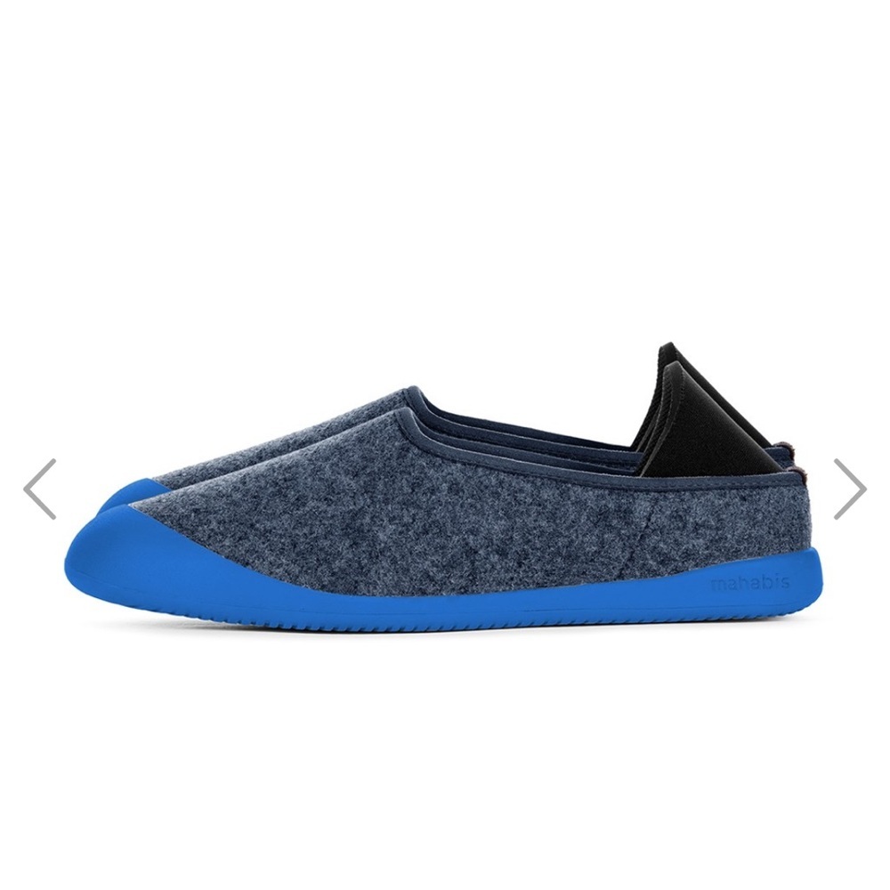 Mahabis Curve Organic Wool Blue and Black Slip-Ons House Shoes Slippers SIZE 8
